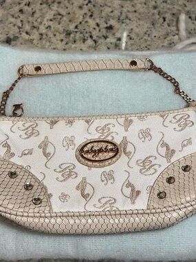 Baby Phat Cream and Gold Logo Shoulder Bag with Chain Strap